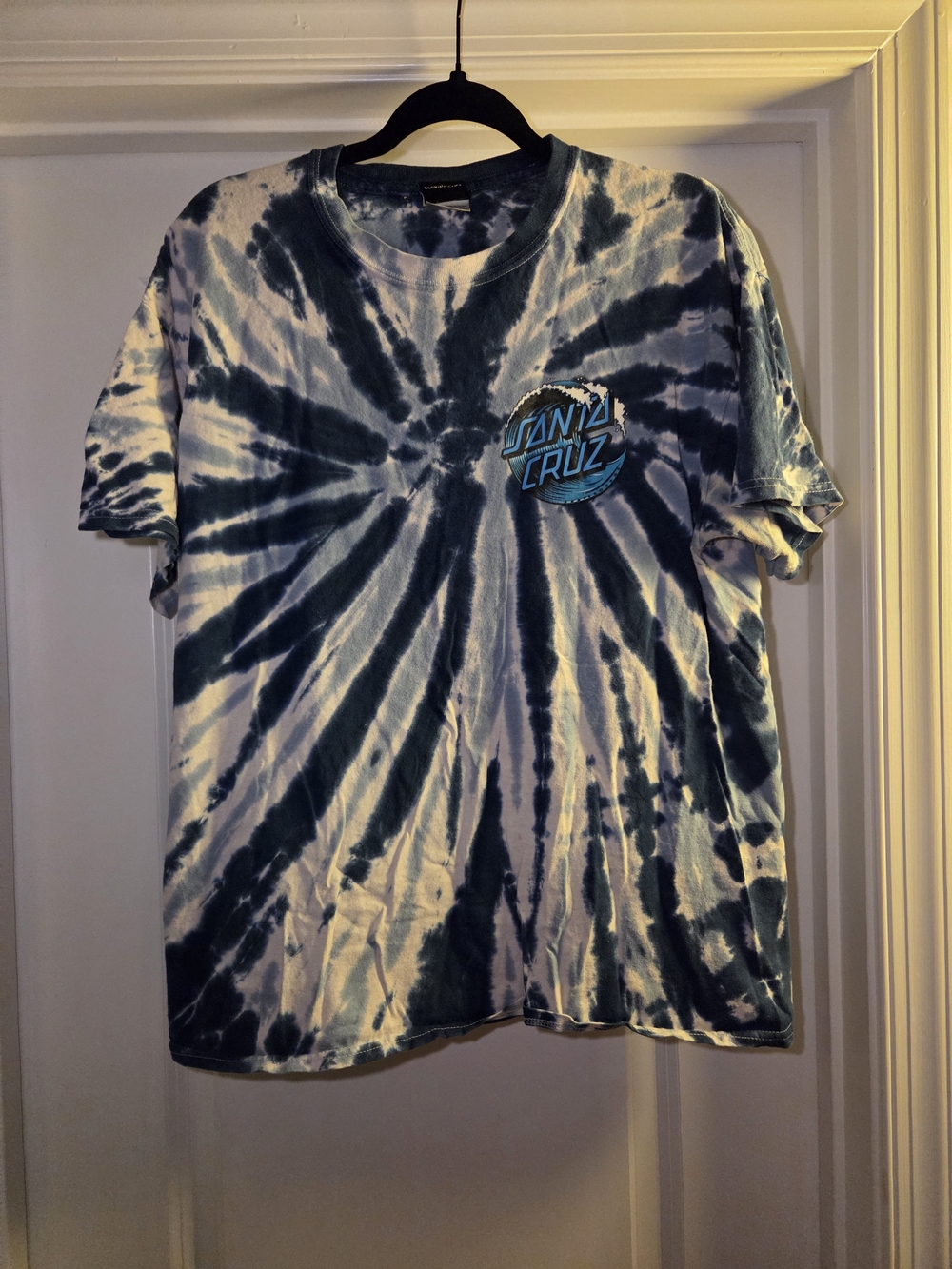 Santa Cruz Skateboards Tie-Dye Tee in Navy Blue and White
